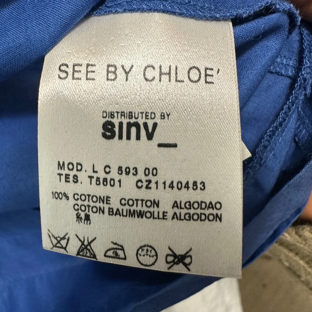 See by Chloe Womens Blue Ruffle Tie Neck 100% Cotton Top 8 Boho Parisian Resort - Picture 5 of 8